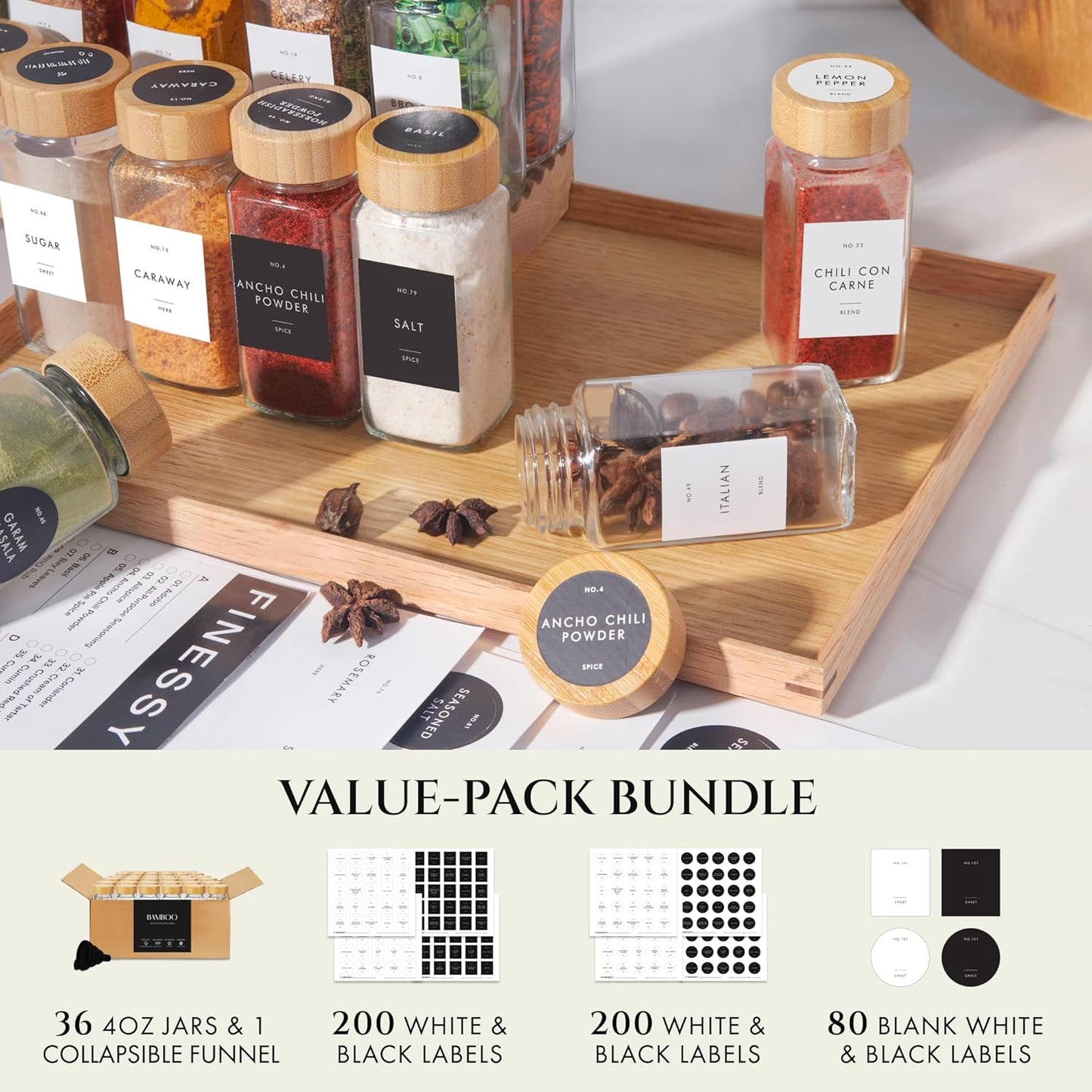 36-pack-finessy-glass-spice-jars-with-bamboo-lids-and-labels---4oz-clear-bottles-for-seasoning-organization-and-storage-4