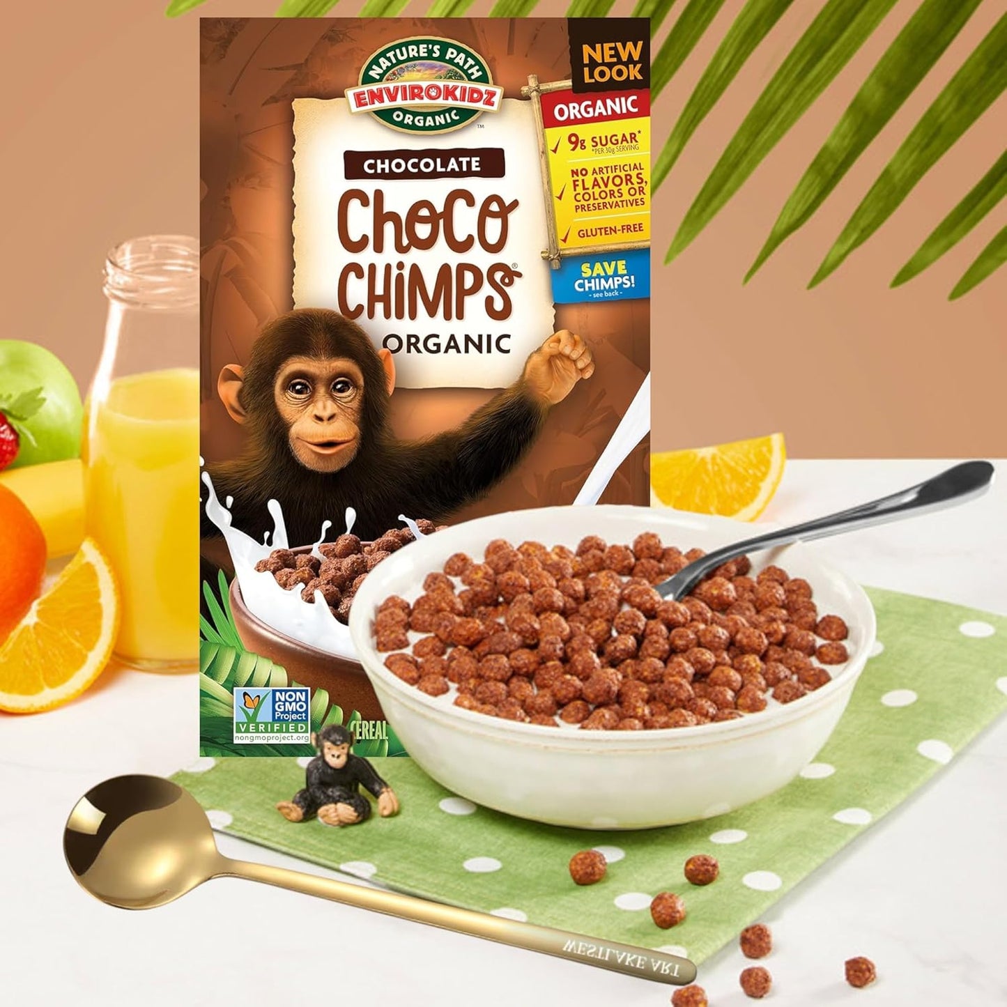 organic-gluten-free-choco-chimps-cereal-bundle-with-golden-spoon---10oz-x-4-pack---vegan-non-gmo-kid-friendly-supports-wildlife-conservation-rich-flavor-3