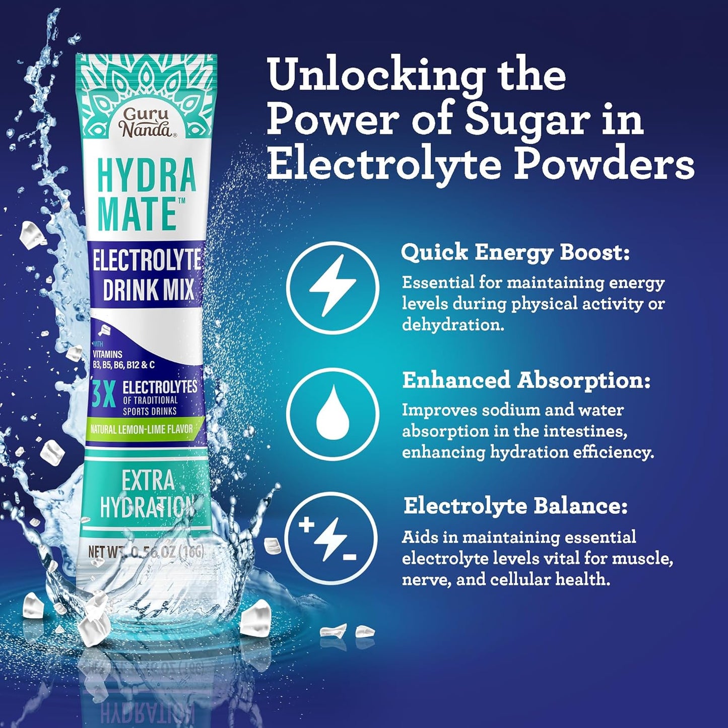 Hydramate Electrolyte Powder Packets for Hydration & Energy Support - Natural Lemon Lime Flavor - 48 Count - No Added Sweeteners - Non-GMO - 0.56 oz Each - Espot.com.au