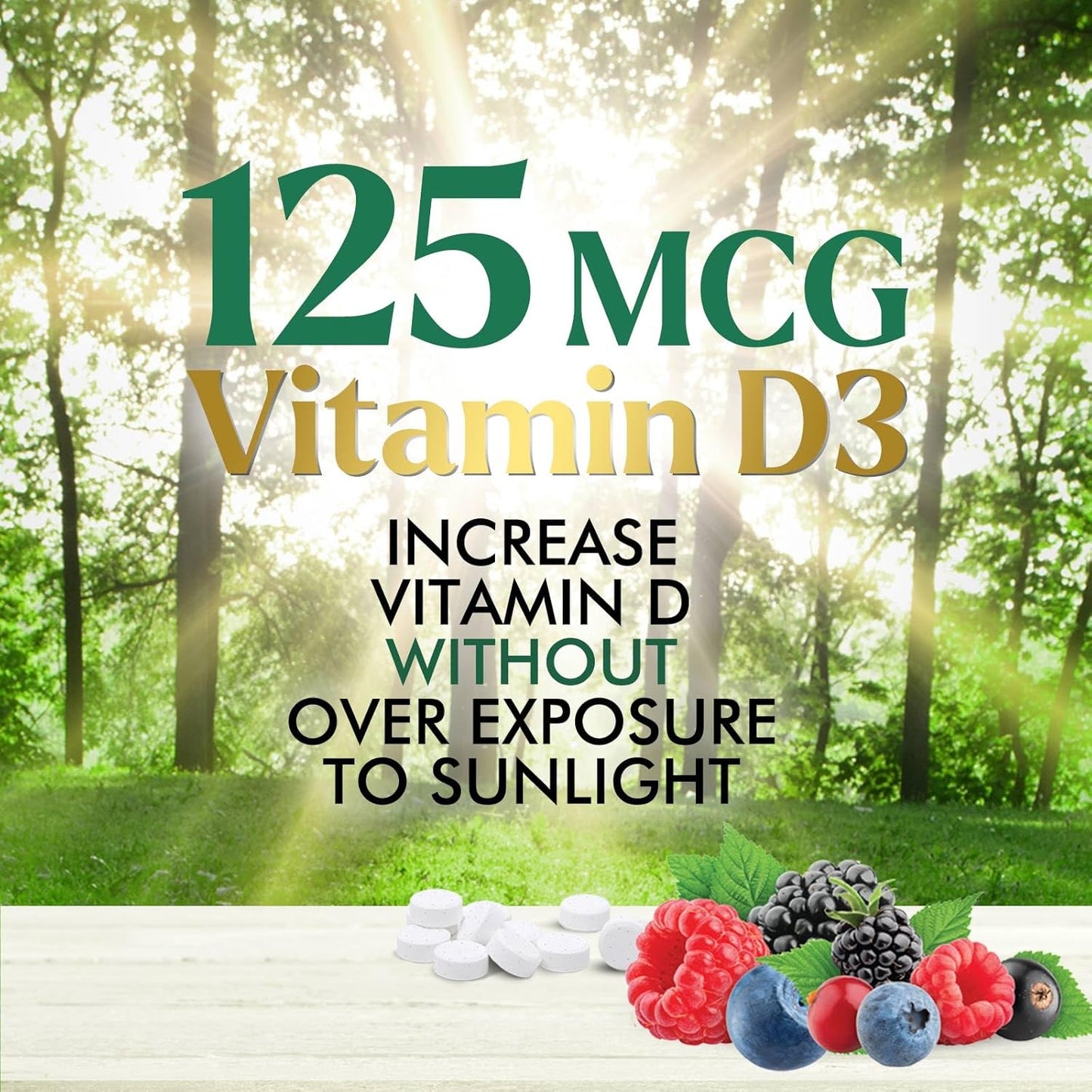 Chewable Vitamin D3 5000 IU Supplements for Bone, Teeth, Muscle & Immune Support - Sugar Free, Non-GMO, Gluten Free - 120 Tablets - Espot.com.au