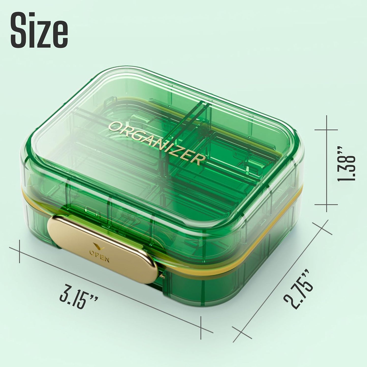 compact-7-day-pill-organizer-for-travel---cute-vitamin-case-with-portable-medicine-box---small-daily-pill-holder-in-green---pharmacy-supplement-container-for-purse-medication-dispenser-7