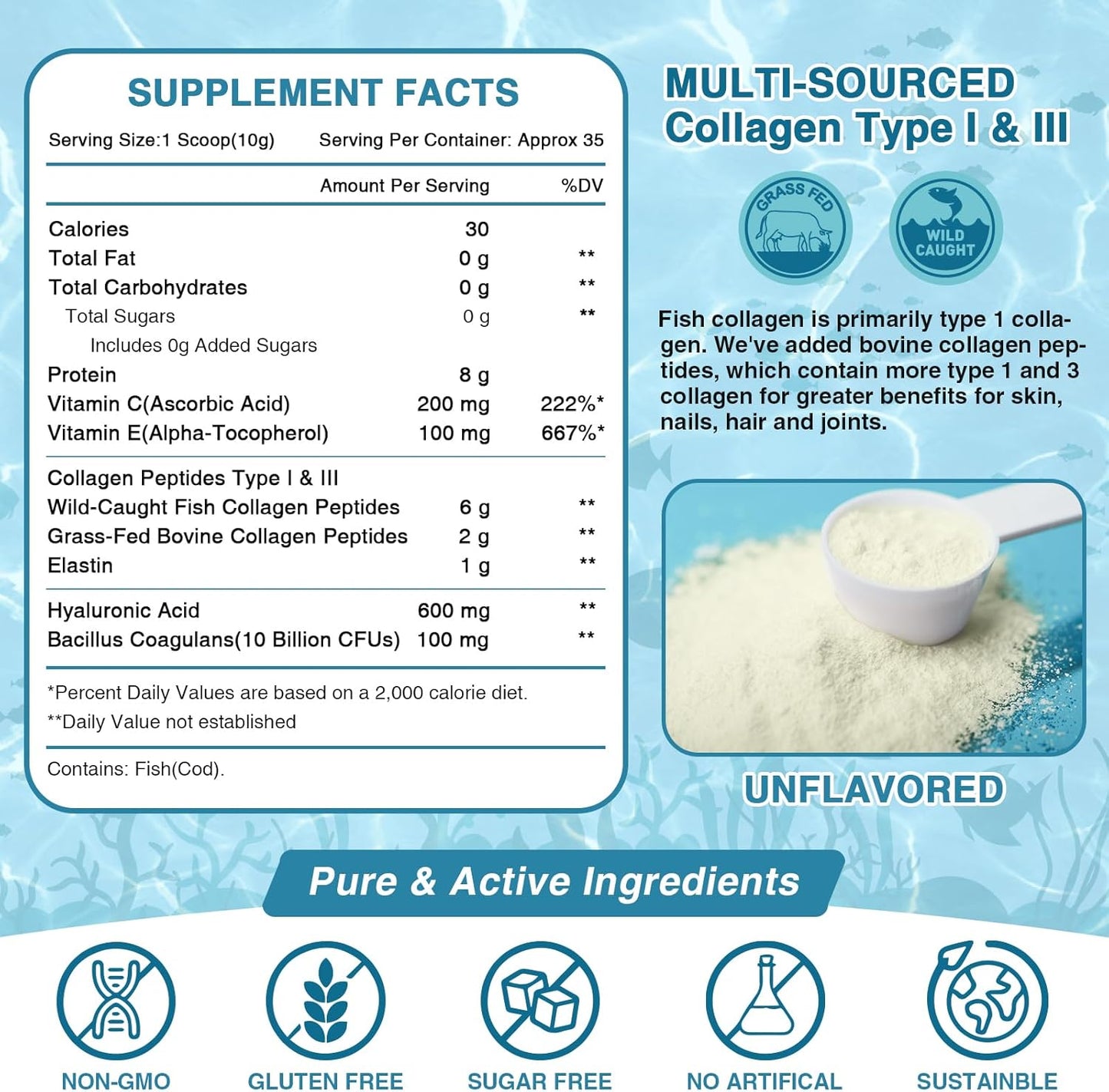 marine-collagen-peptides-powder-with-probiotics-vitamin-c-hyaluronic-acid-for-skin-hair-nails-joints---type-i-iii-collagen-from-wild-caught-fish-grass-fed-bovine-35-servings-2