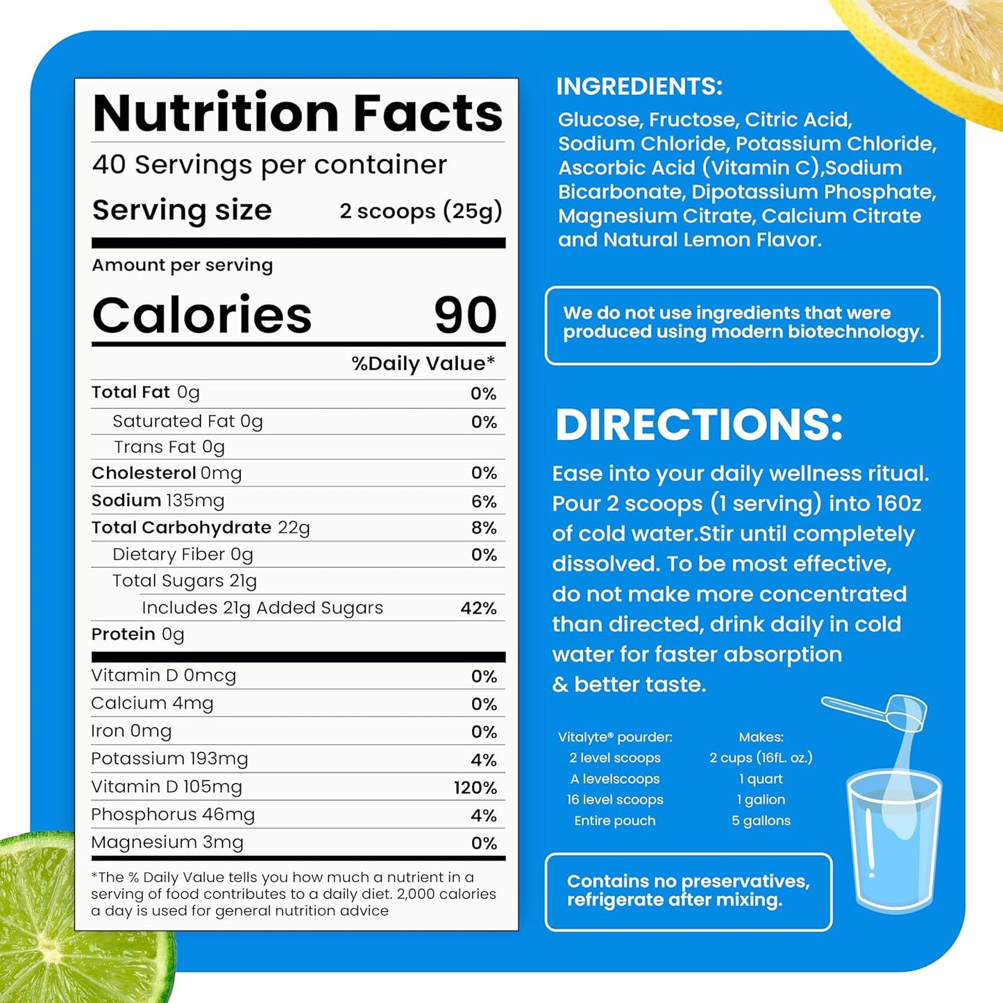 Vitalyte Electrolyte Powder - Isotonic Drink Mix for Hydration, Energy, and Recovery - 35 oz, 40 Servings - Water Enhancer & Rehydration Supplement - Cool Citrus Flavor - 2 Pack for Men, Women, and Sports - Espot.com.au