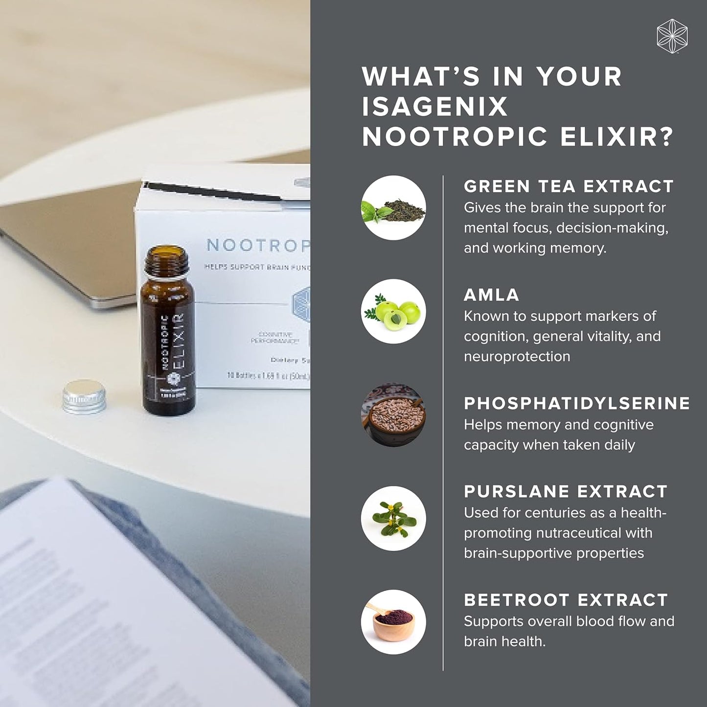Isagenix Nootropic Elixir - Liquid Brain Health Supplement with Green Tea Extract - Supports Focus and Healthy Mindset - 1.69 Oz Bottles (Pack of 10) - Espot.com.au