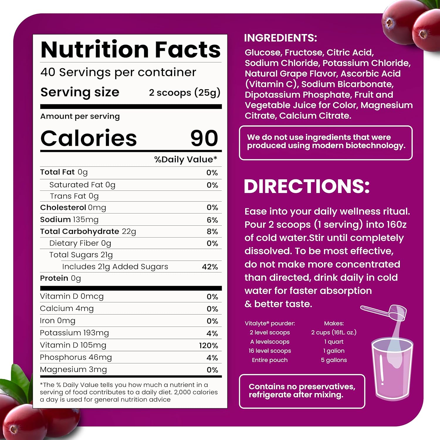Isotonic Electrolyte Hydration Powder Drink Mix - Gluten Free Post Workout Cranberry Frost Flavor - 35 oz. Pack of 1 - Espot.com.au