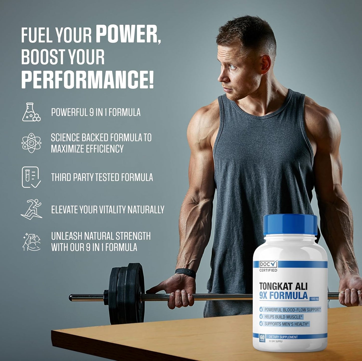 EPN Supplements 9-in-1 Tongkat Ali Capsules | Premium Certified Formula for Maximized Blood Flow, Mood, and Stamina | Potent Blend of 9 Ingredients | 3rd Party Tested, USA Made - 60 Capsules - Espot.com.au