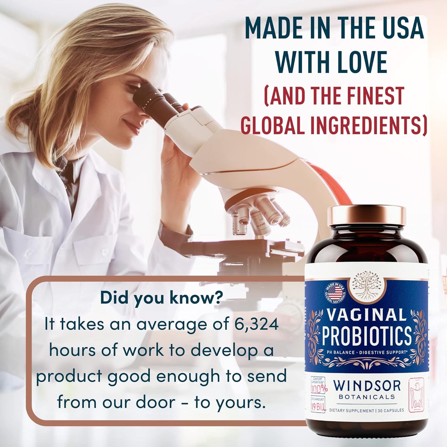 Feminine Balance Complex Probiotics - 19Bil CFU Lactobacillus Salivarius for PH Balance, Digestive & Gut Health - BV Support Supplements - 30 Capsules by WINDSOR BOTANICALS - Espot.com.au