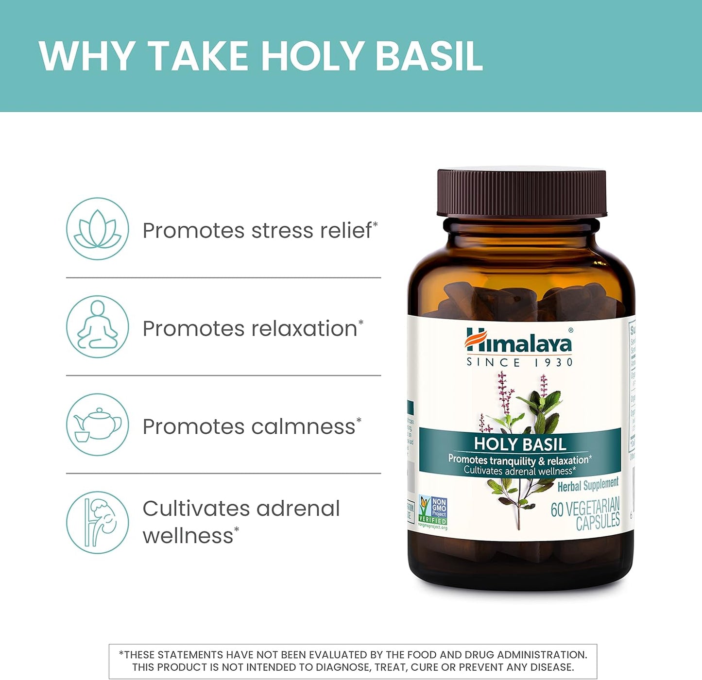 Himalaya Holy Basil Tulsi Herbal Supplement 60 Capsules - Stress Relief, Relaxation, Calm, Non-GMO, Vegan - 2 Pack, 720mg - Espot.com.au