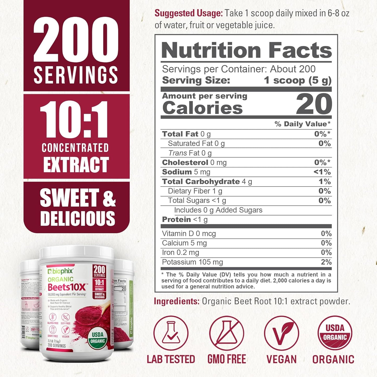 biophix-organic-beets-10x-beet-root-powder---22-lb-bulk-size---50000-mg-equivalent---superfood-antioxidant-for-heart-health---nitric-oxide-boost---natural-flavor---no-added-sugar-4