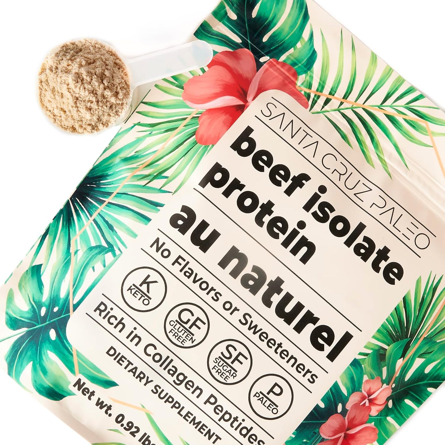 santa-cruz-grass-fed-paleo-beef-isolate-protein-powder---rich-in-collagen-peptides---gluten-free-keto-and-sugar-free---20g-protein-per-serving---low-calorie-clean-powder---116-lb-8