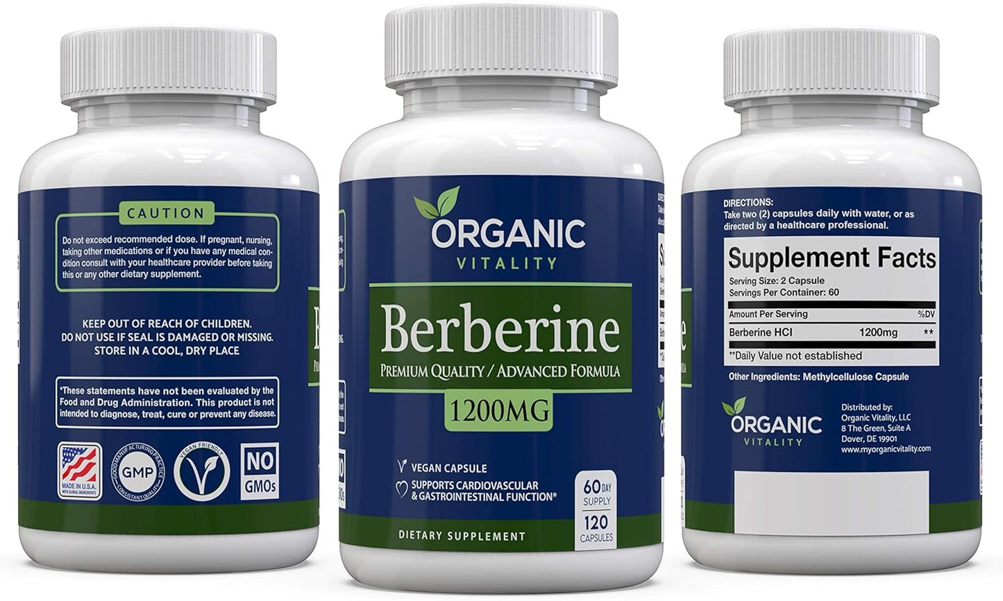 High-Potency Organic Berberine HCL Supplement - 1200mg Per Serving - 120 Vegan Capsules - Promotes Healthy Living and Vitality - Espot.com.au