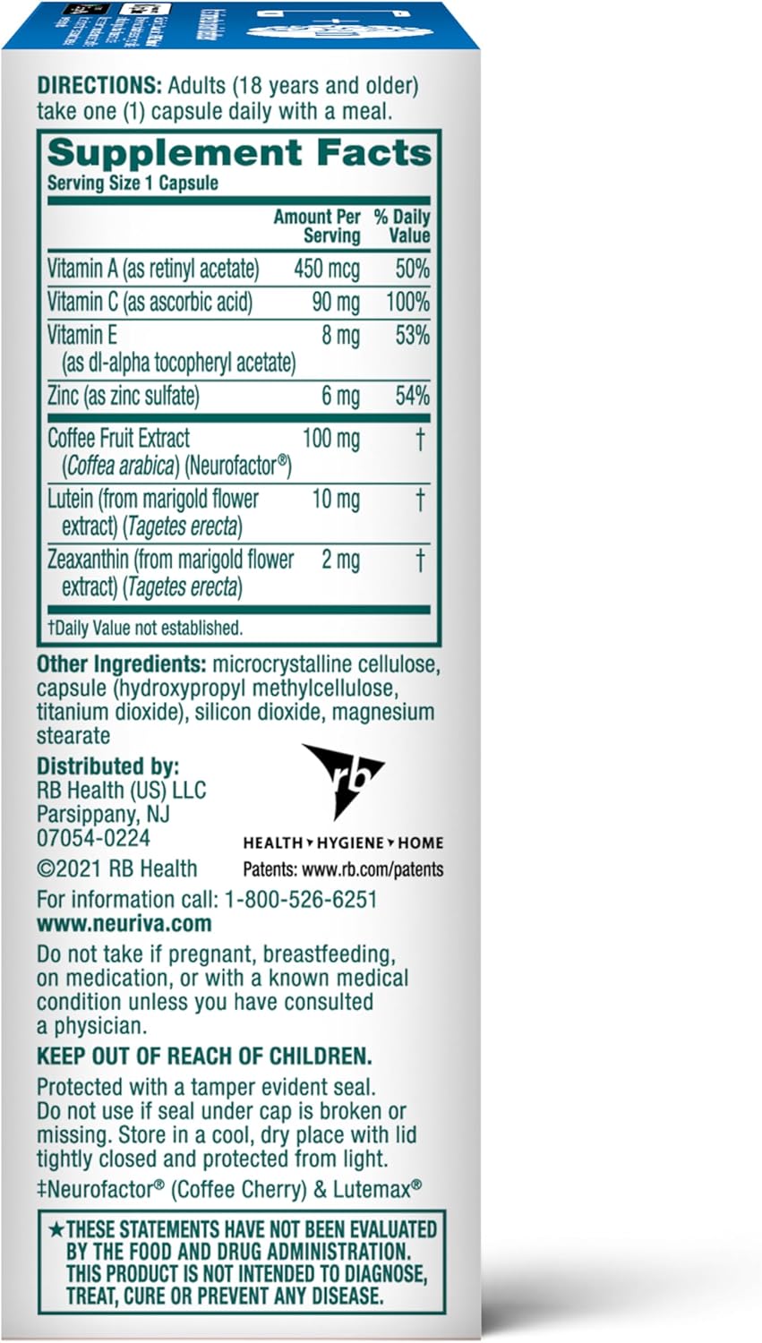 Neuriva Brain and Eye Supplement with Lutein, Vitamins, and Zinc for Memory, Focus, and Eye Health - 30ct Capsules - Espot.com.au