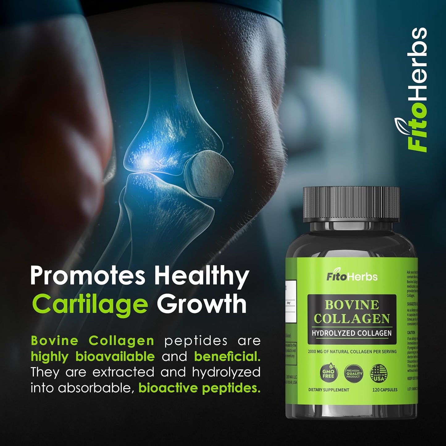Hydrolyzed Bovine Collagen Peptides Capsules for Joint, Nerve, and Bone Support - Vegan Formula for Men & Women - Non-GMO - 120 Capsules - Espot.com.au