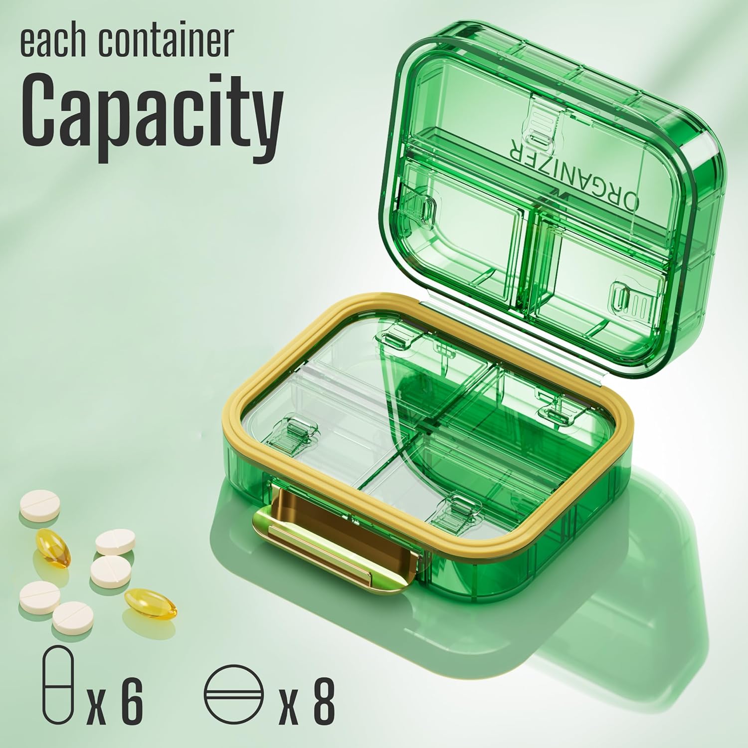 compact-7-day-pill-organizer-for-travel---cute-vitamin-case-with-portable-medicine-box---small-daily-pill-holder-in-green---pharmacy-supplement-container-for-purse-medication-dispenser-6