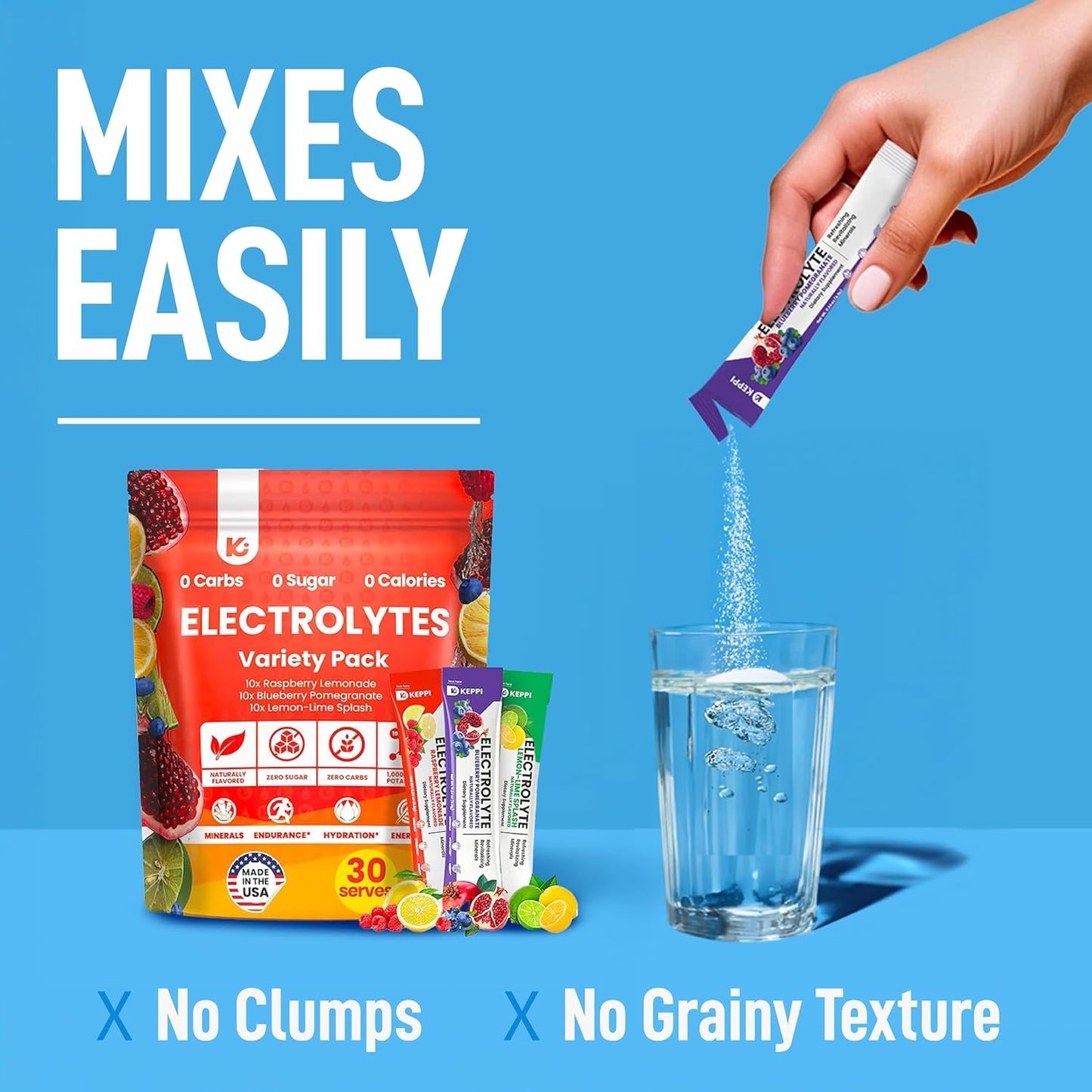 USA-Made Keppi Keto Electrolytes Powder - Sugar-Free Hydration & Recovery - Raspberry Lemonade, Blueberry Pomegranate, Lemon Lime - Advanced Formula - Espot.com.au