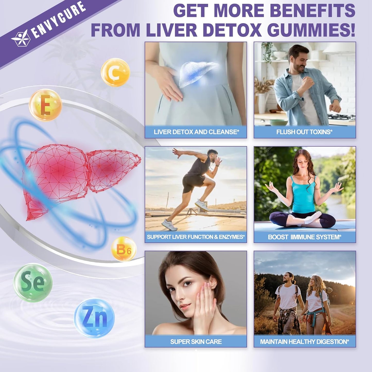 Liver Cleanse Detox Gummies with Milk Thistle 1000mg - Herbal Liver Supplement for Men & Women - Vegan 120 Count - EnvyCure Liver Repair Formula with Dandelion, Artichoke, Turmeric, Choline - Espot.com.au