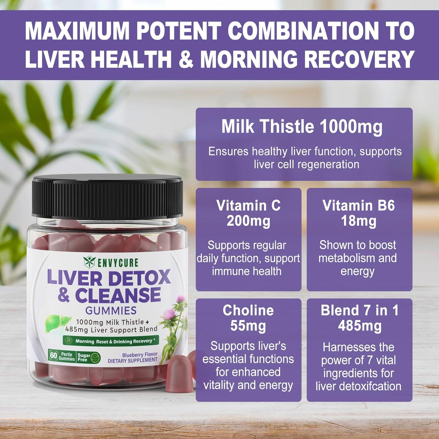Liver Cleanse Detox Gummies with Milk Thistle 1000mg - Herbal Liver Supplement for Men & Women - Vegan 120 Count - EnvyCure Liver Repair Formula with Dandelion, Artichoke, Turmeric, Choline - Espot.com.au