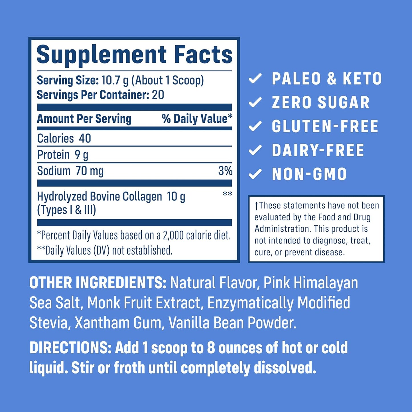 vanilla-bean-collagen-peptides-powder---grass-fed-type-1-3-hydrolyzed-protein-for-hair-skin-nails-bones-joints-digestion---keto-paleo-friendly-gluten-and-dairy-free-214g-2