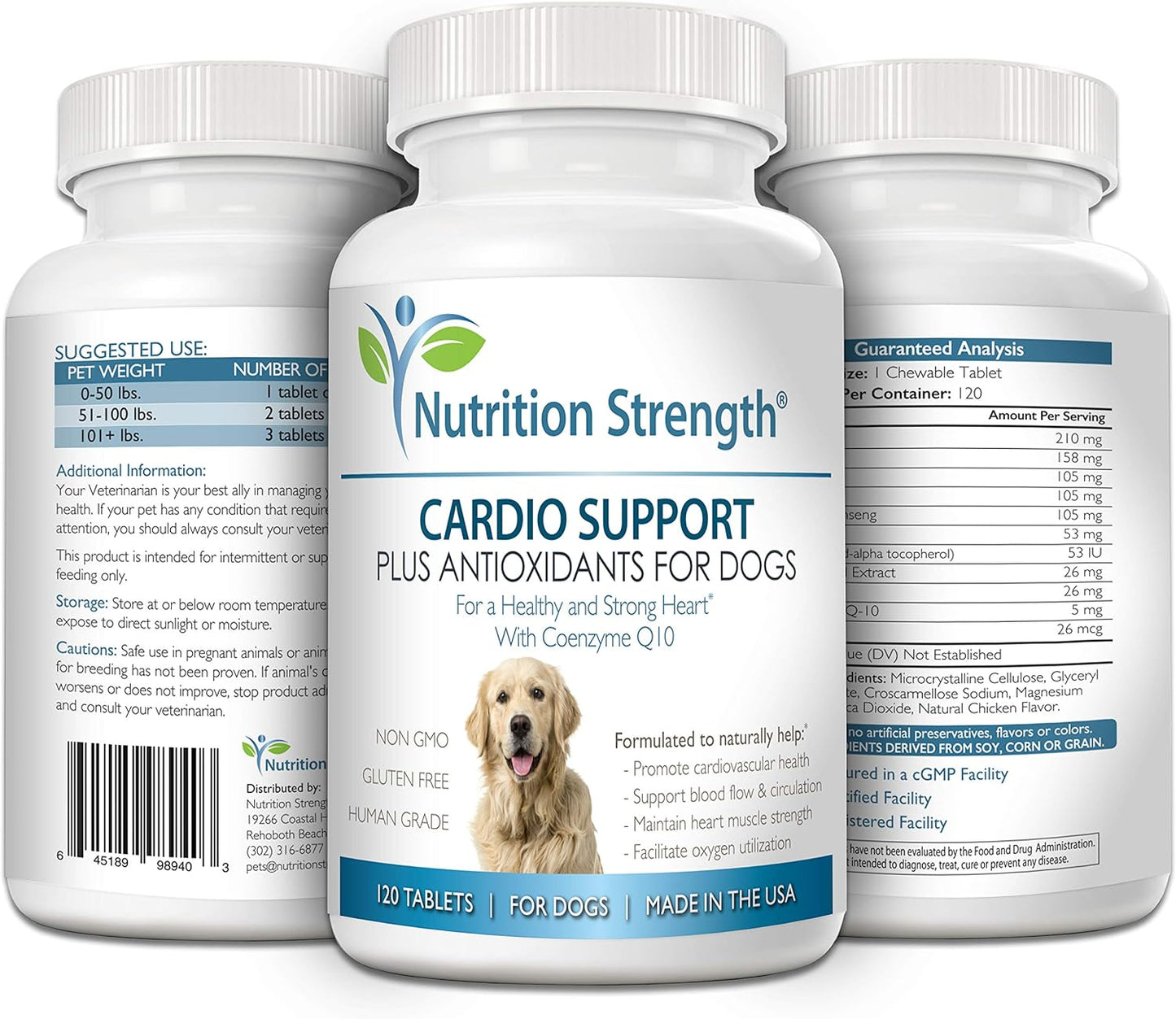 Dog Cardio Support with Antioxidant, L-Carnitine, L-Taurine, Coenzyme Q10 & Vitamin E - Promotes Healthy Heart - 120 Chewable Tablets - Espot.com.au