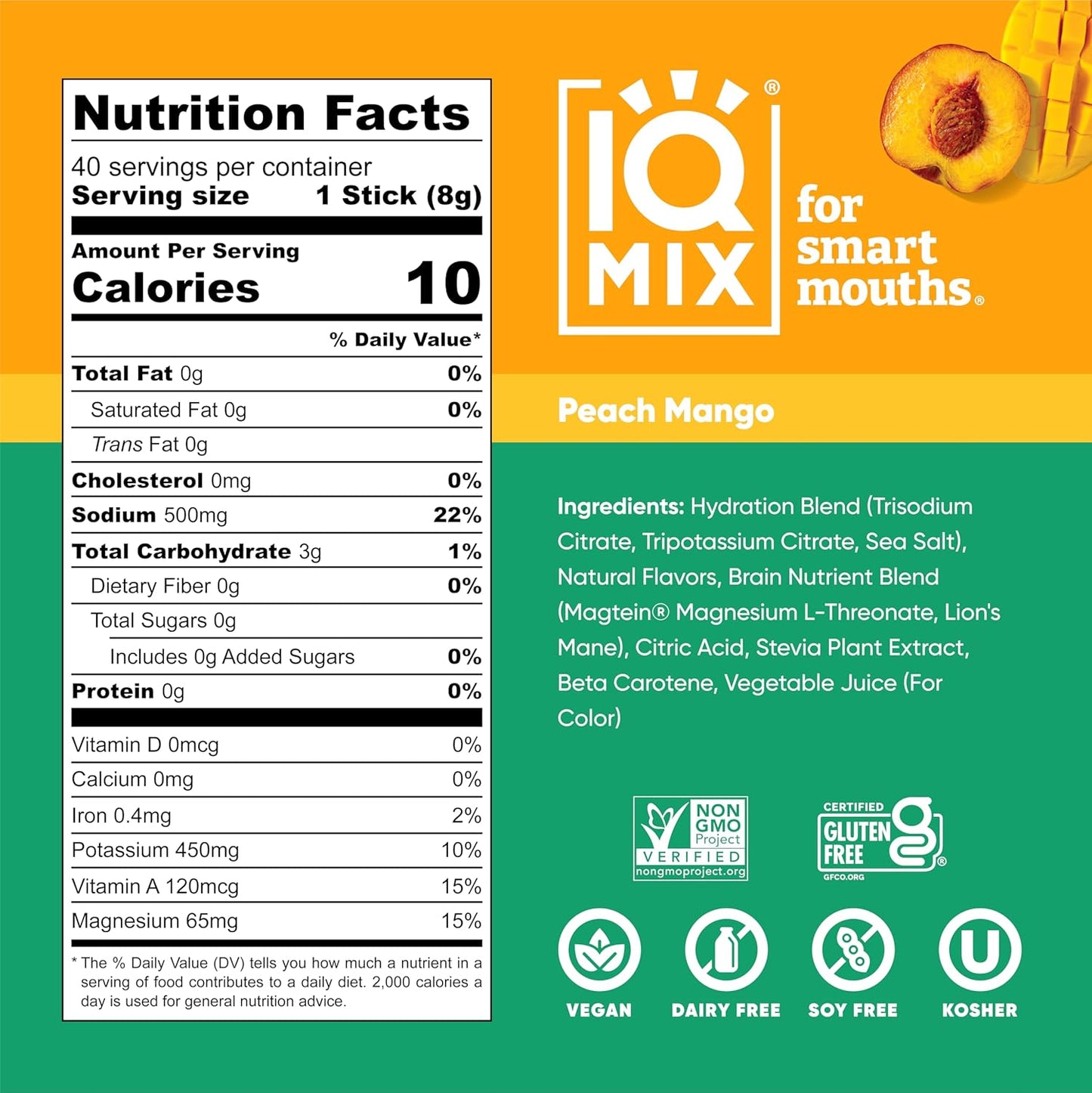 iqbar-iqmix-peach-mango-electrolyte-powder-packets---sugar-free-hydration-supplement-with-keto-electrolytes-lions-mane-magnesium-and-potassium---40-pack-4