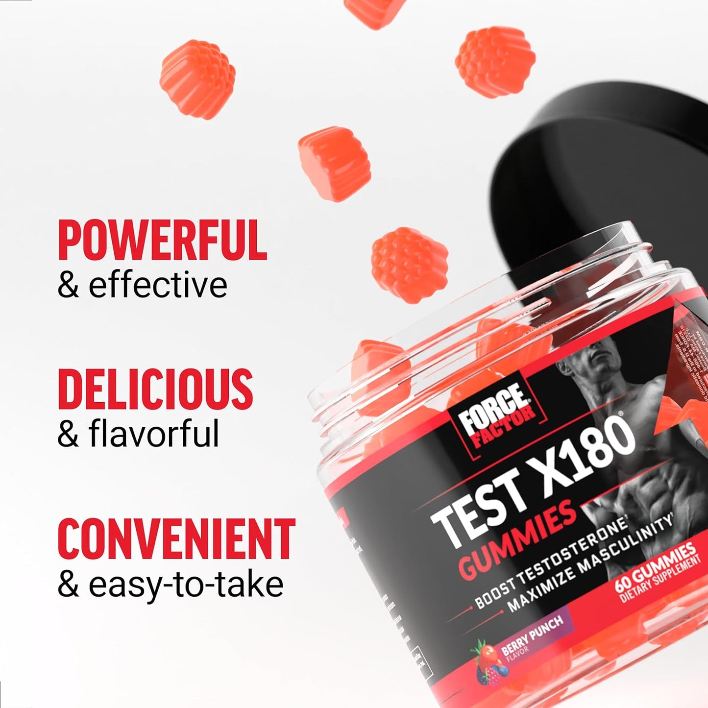 Men's Testosterone Boosting Gummies with Tongkat Ali, Horny Goat Weed, Tribulus Terrestris, Fenugreek & Black Maca - Berry Punch Flavor - 60 Gummies - Espot.com.au