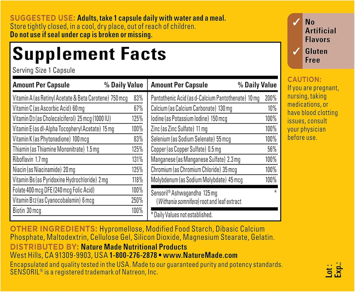 Nature Made Multi + Ashwagandha Stress Relief Multivitamin, 60 Capsules, Daily Support - Espot.com.au