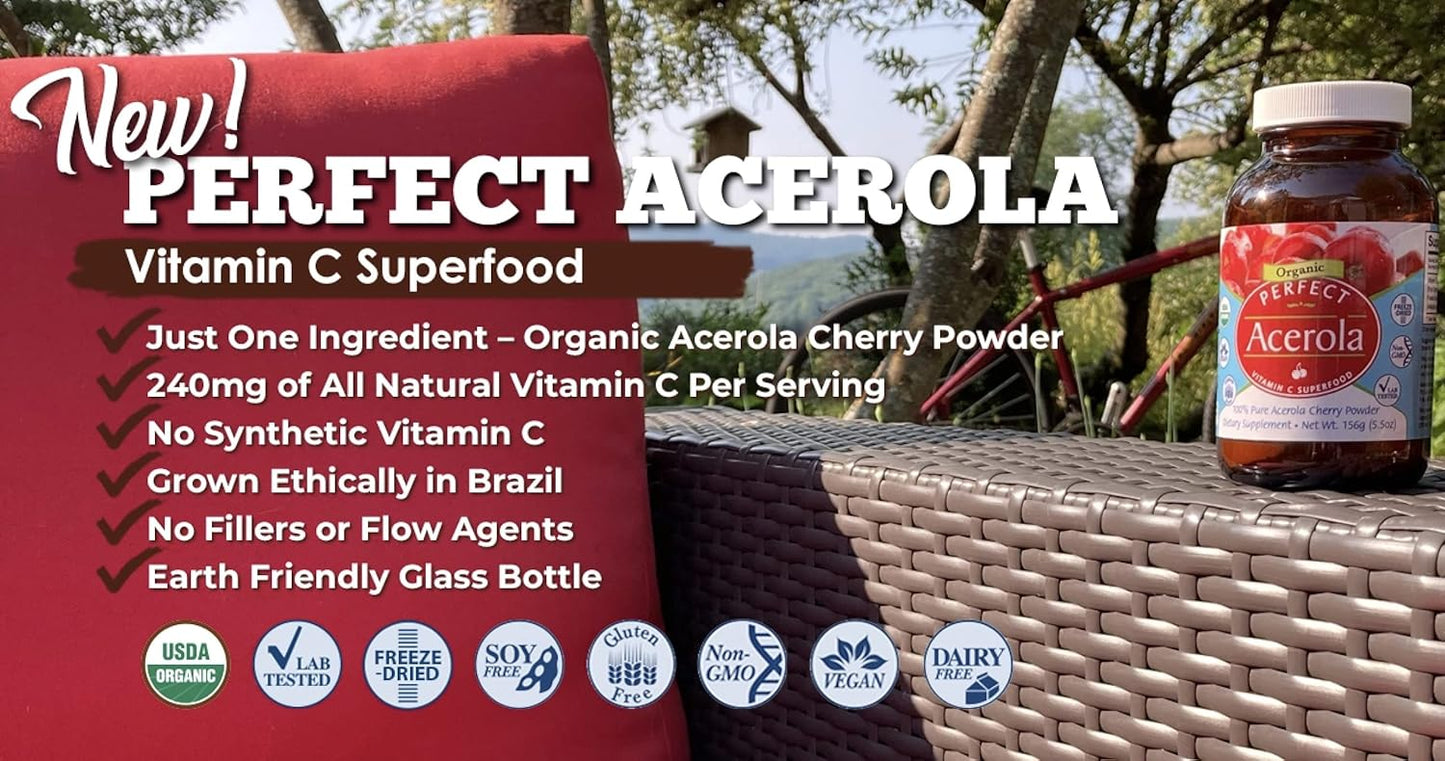 100% Pure Acerola Cherry Powder - 156g Superfood for Immune System Support - Natural Vitamin C Supplement by Perfect Supplements - Espot.com.au