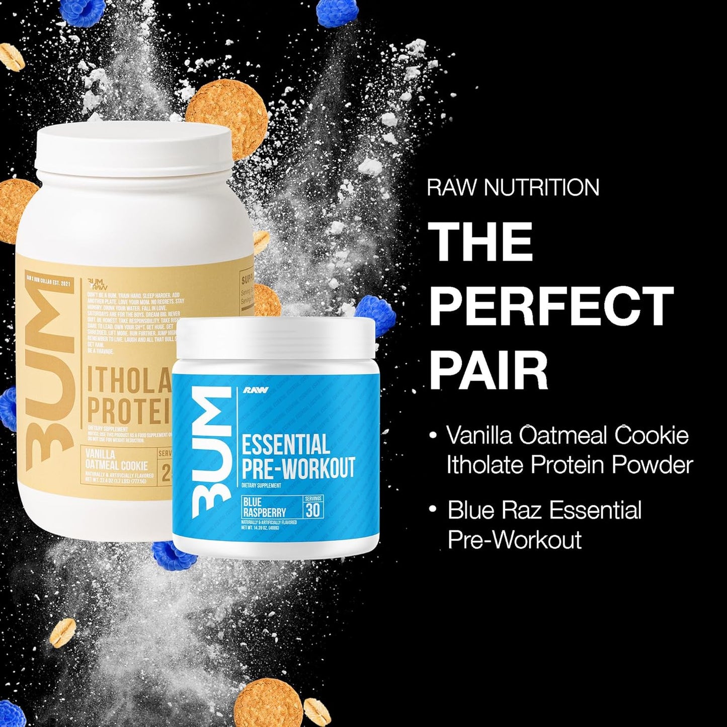 Whey Isolate Protein & Pre-Workout Bundle (Vanilla Oatmeal Cookie & Blue Raspberry) - Chris Bumstead Sports Nutrition for Men & Women - Espot.com.au