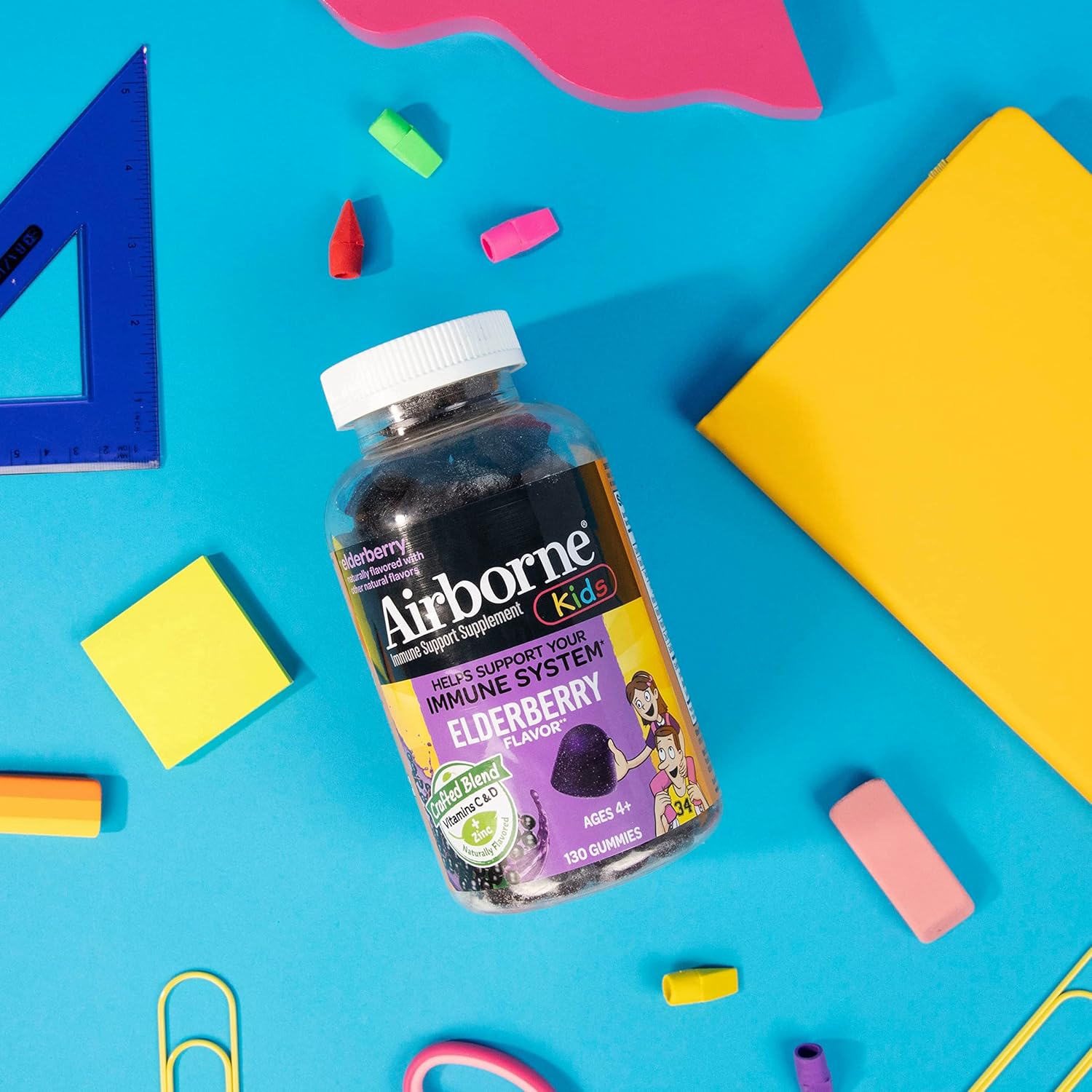 Children's Immune Support Gummies with Elderberry, Zinc, Vitamin C, D & E - 130 Elderberry Flavored Gummies - Espot.com.au
