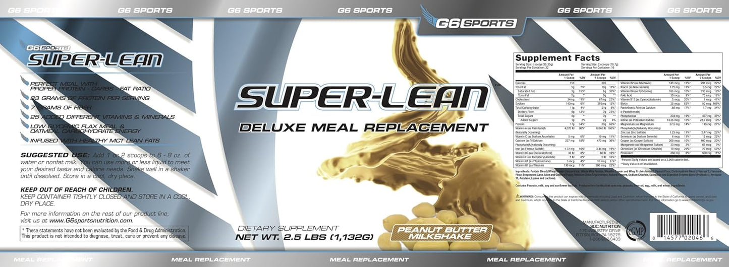g6-sports-nutrition-super-lean-deluxe-meal-replacement---peanut-butter-milkshake-flavor---high-protein-fiber-with-added-vitamins-minerals---25lb-jar-4