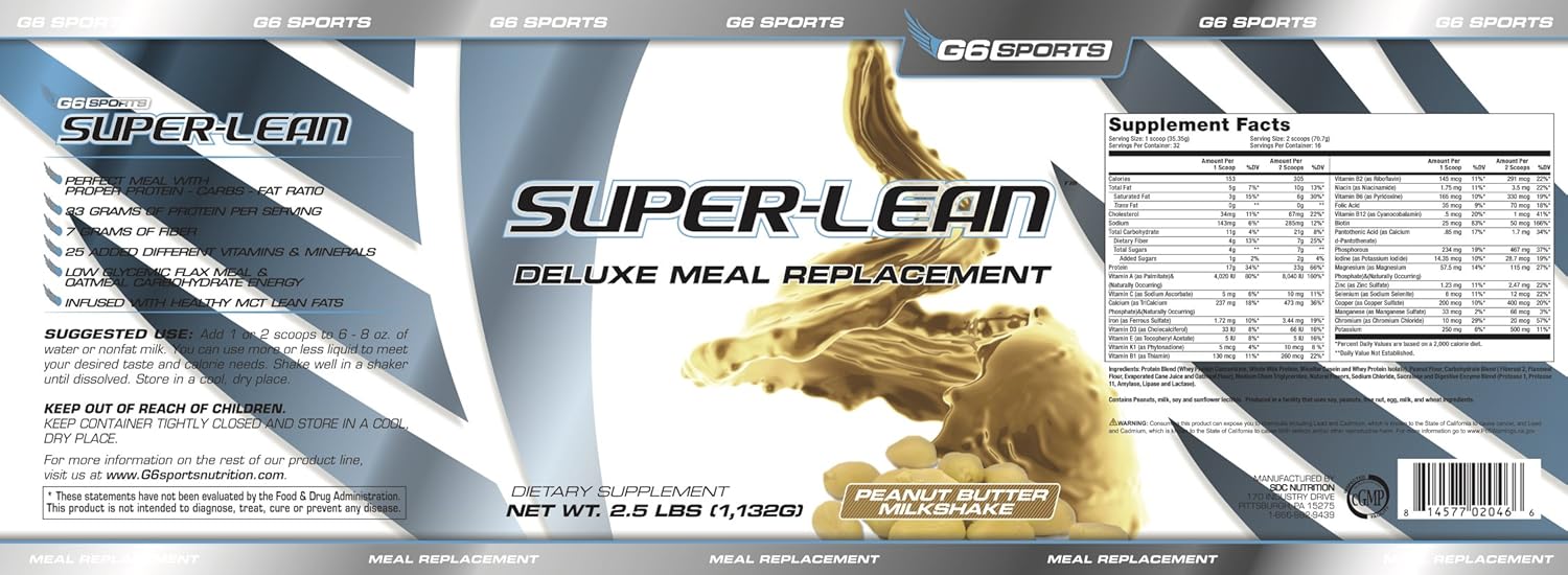 g6-sports-nutrition-super-lean-deluxe-meal-replacement---peanut-butter-milkshake-flavor---high-protein-fiber-with-added-vitamins-minerals---25lb-jar-4