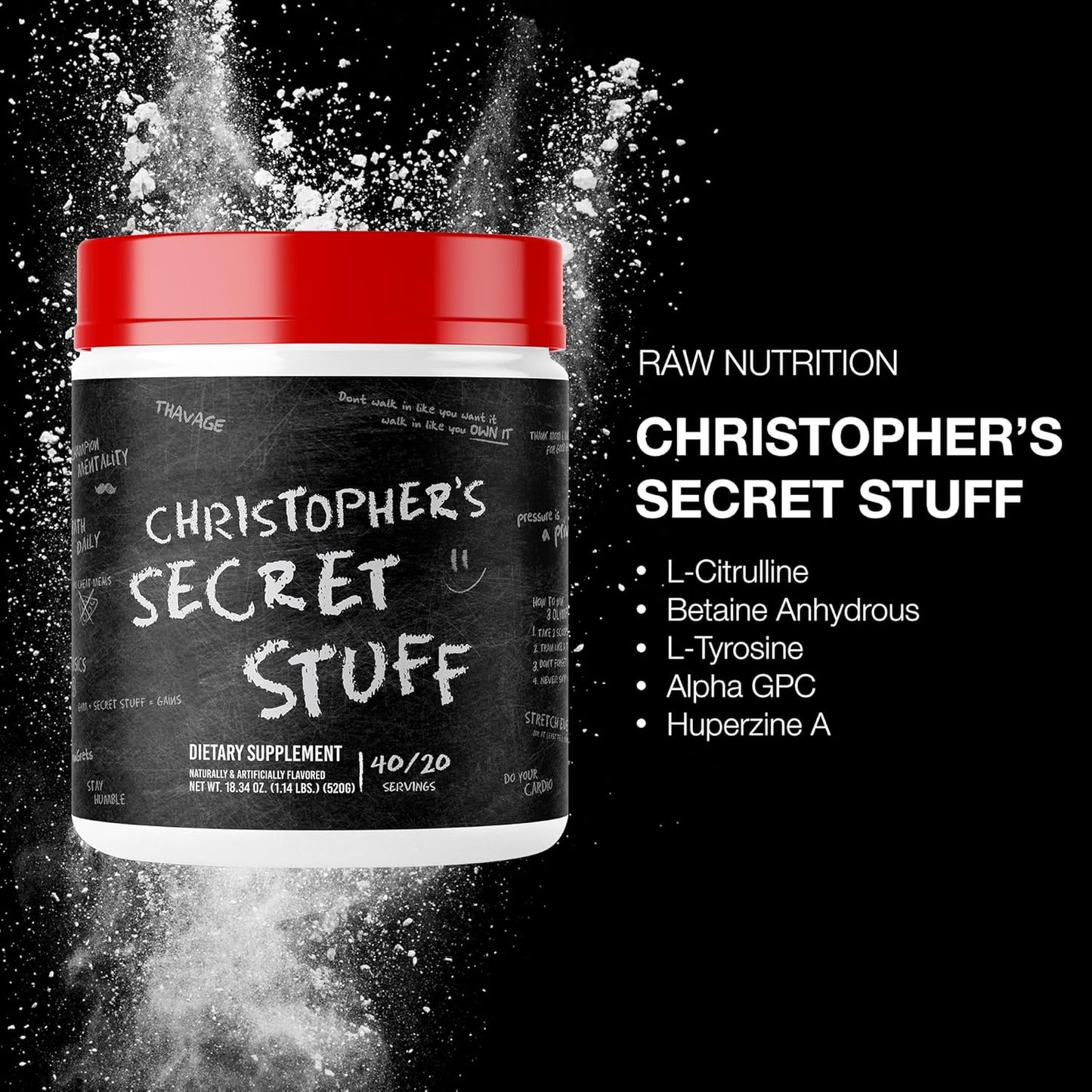 Christopher's Secret Stuff Pre Workout Powder: Thavage Flavor - Chris Bumstead CBUM Preworkout Supplement for Men & Women - Boost Energy, Hydration & Performance - 40 Servings - Espot.com.au