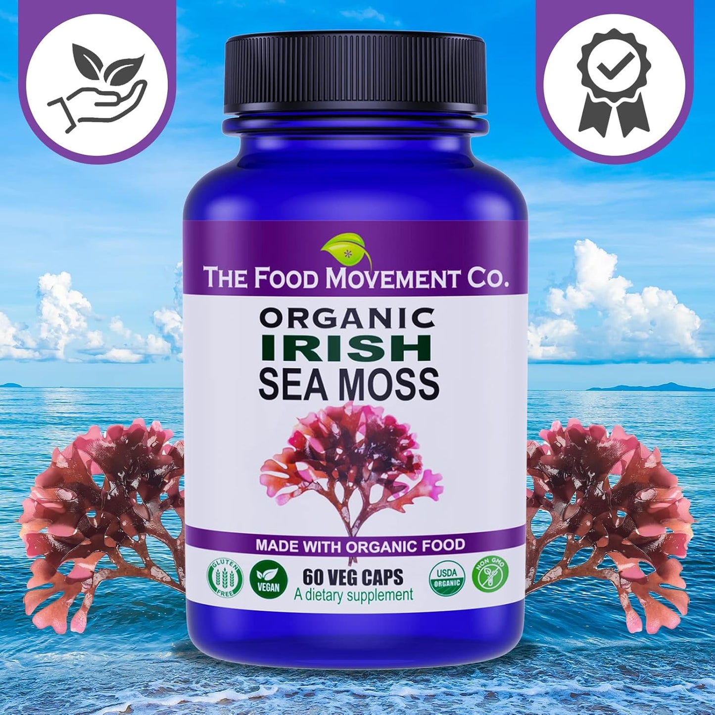 Organic Irish Sea Moss Capsules with Over 70 Trace Minerals for Digestion and Immune Support - Espot.com.au
