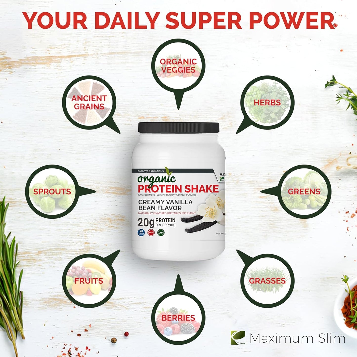 Organic Creamy Vanilla Bean Protein Shake by Maximum Slim - Delicious and Nutritious Option for Weight Management and Muscle Recovery - Espot.com.au