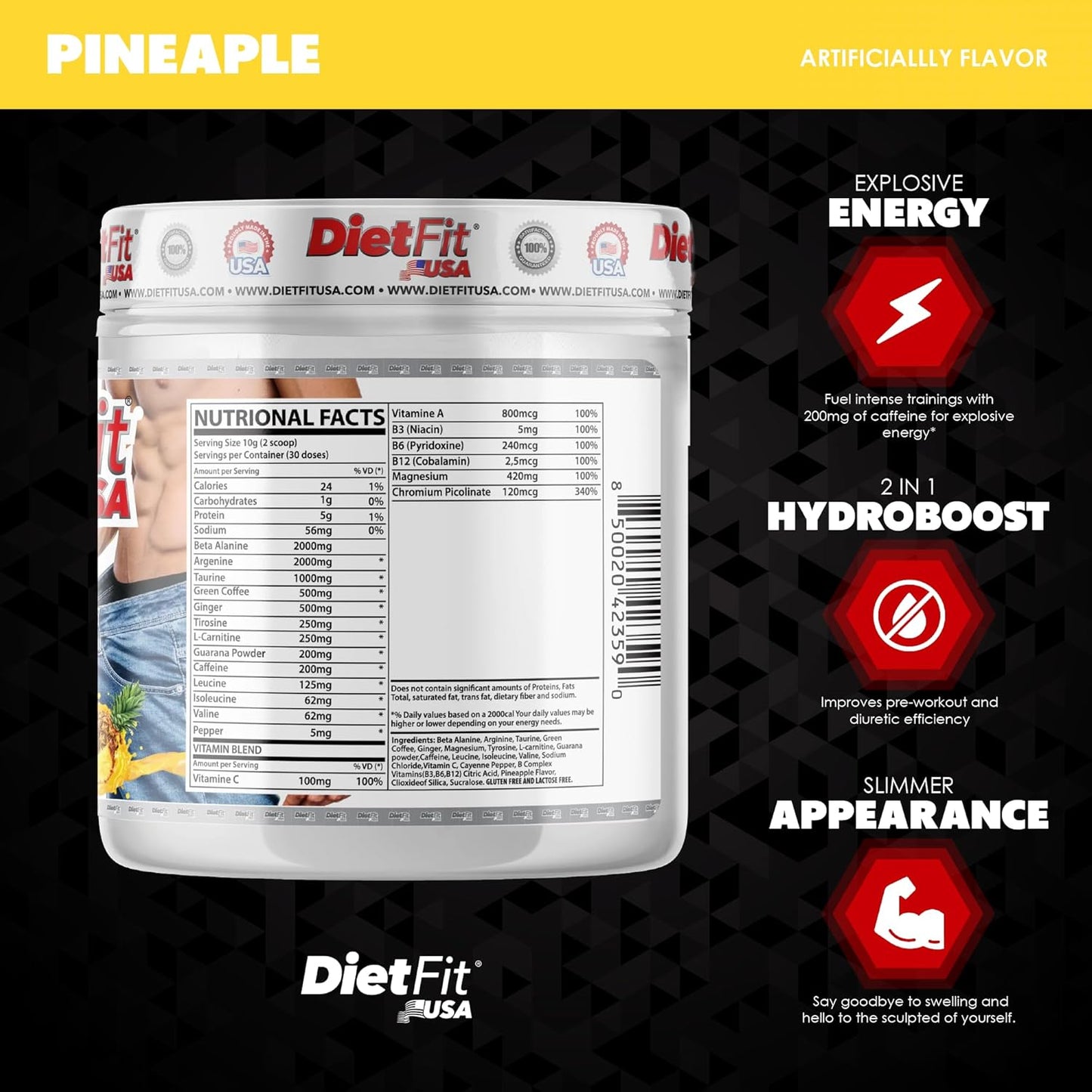 dietfit-pre-workout-and-diuretic-powder---hydroboost-2-in-1-with-pineapple-flavor---intense-energy-boost-for-fitness---30-servings-3