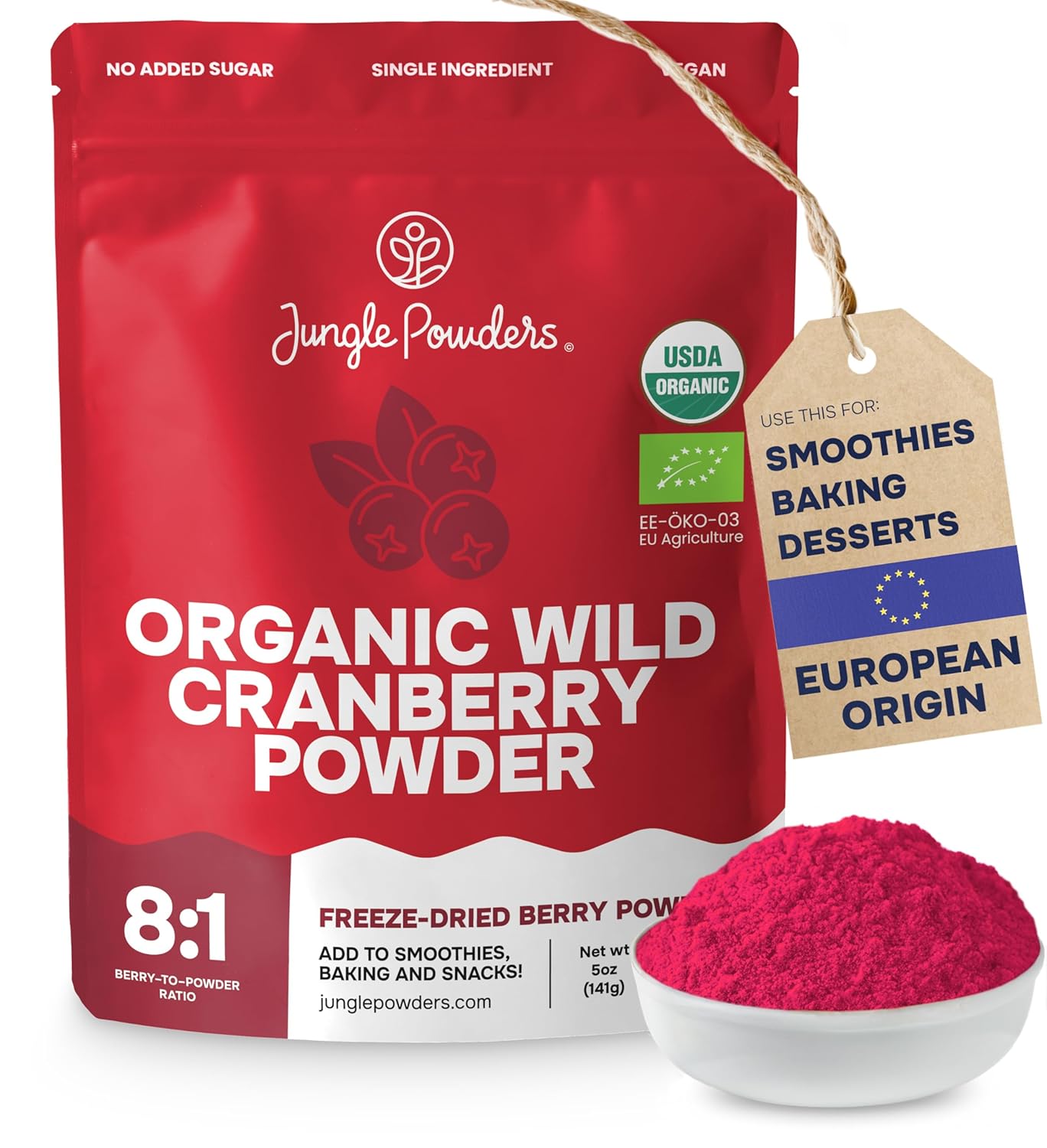 Organic Wild Cranberry Powder - 5 Ounces, USDA Certified Freeze Dried Superfood Extract from Whole Berries for Baking, Smoothies, Flavoring - Additive Filler Free - Espot.com.au