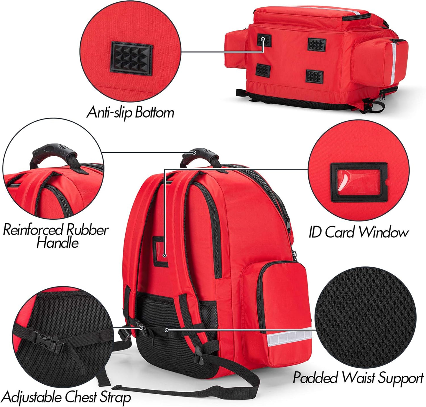 trunab-first-responder-bag-trauma-backpack---red-empty-emergency-kit-storage-pack-for-emt-ems-police-firefighters-safety-officers---patented-design-2