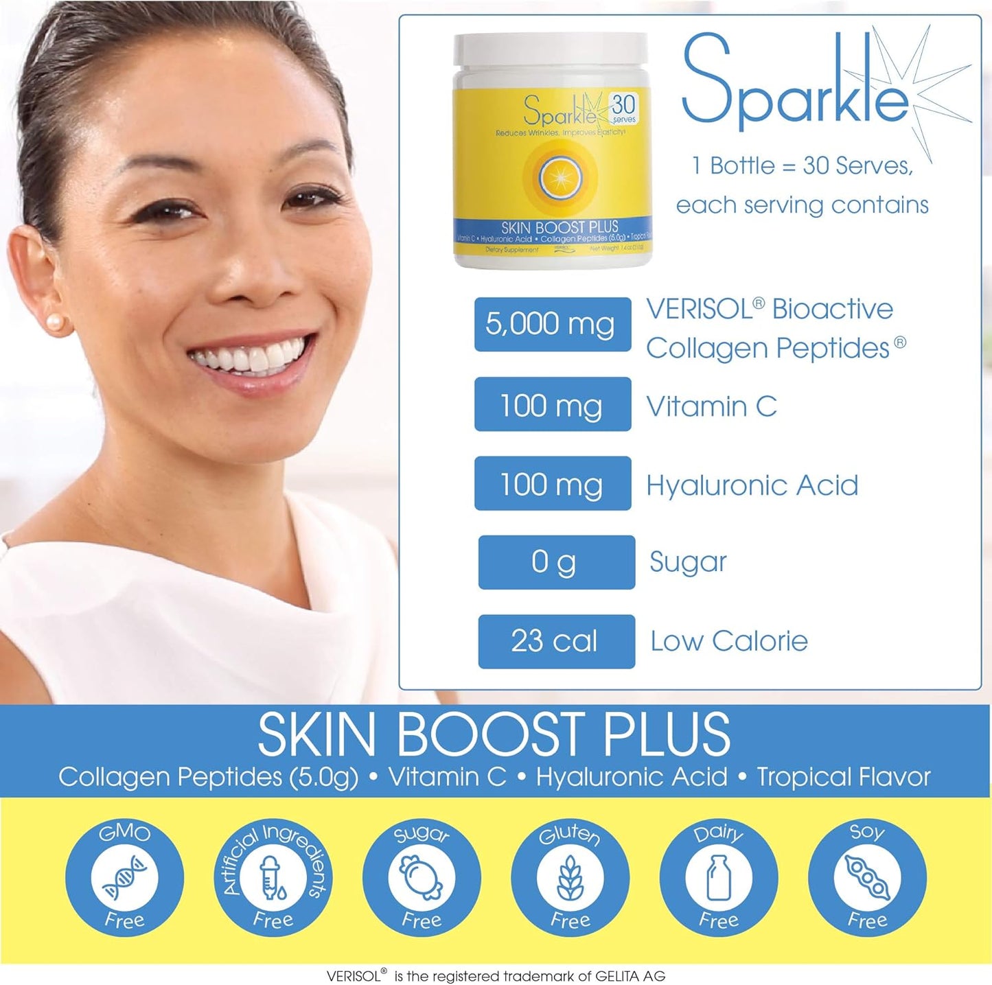 Tropical Sparkle Collagen Powder Supplement with VERISOL Peptides & Vitamin C for Skin Boost - 30 Servings - Espot.com.au