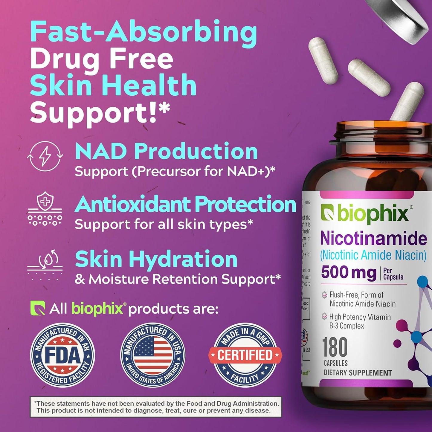 biophix-nicotinamide-500mg-capsules---niacin-vitamin-formula-for-skin-cell-health---flush-free-niacinamide-supplement---180-count-5