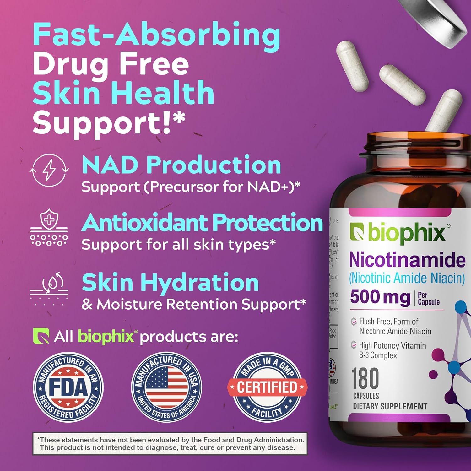 biophix-nicotinamide-500mg-capsules---niacin-vitamin-formula-for-skin-cell-health---flush-free-niacinamide-supplement---180-count-5