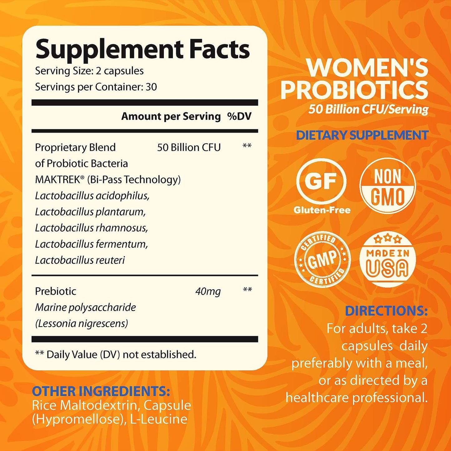 Women's Probiotic with 50 Billion CFU, Prebiotics, & Lactobacillus Reuteri/Rhamnosus for Gut & Vaginal Health - Espot.com.au