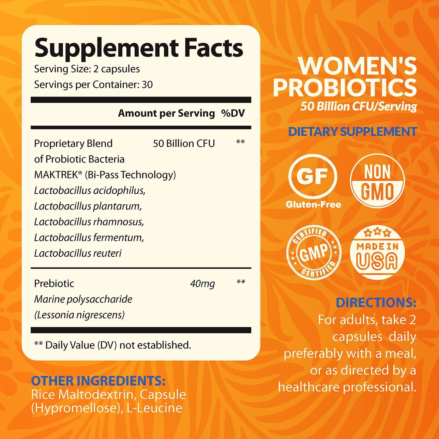 Women's Probiotic with 50 Billion CFU, Prebiotics, & Lactobacillus Reuteri/Rhamnosus for Gut & Vaginal Health - Espot.com.au