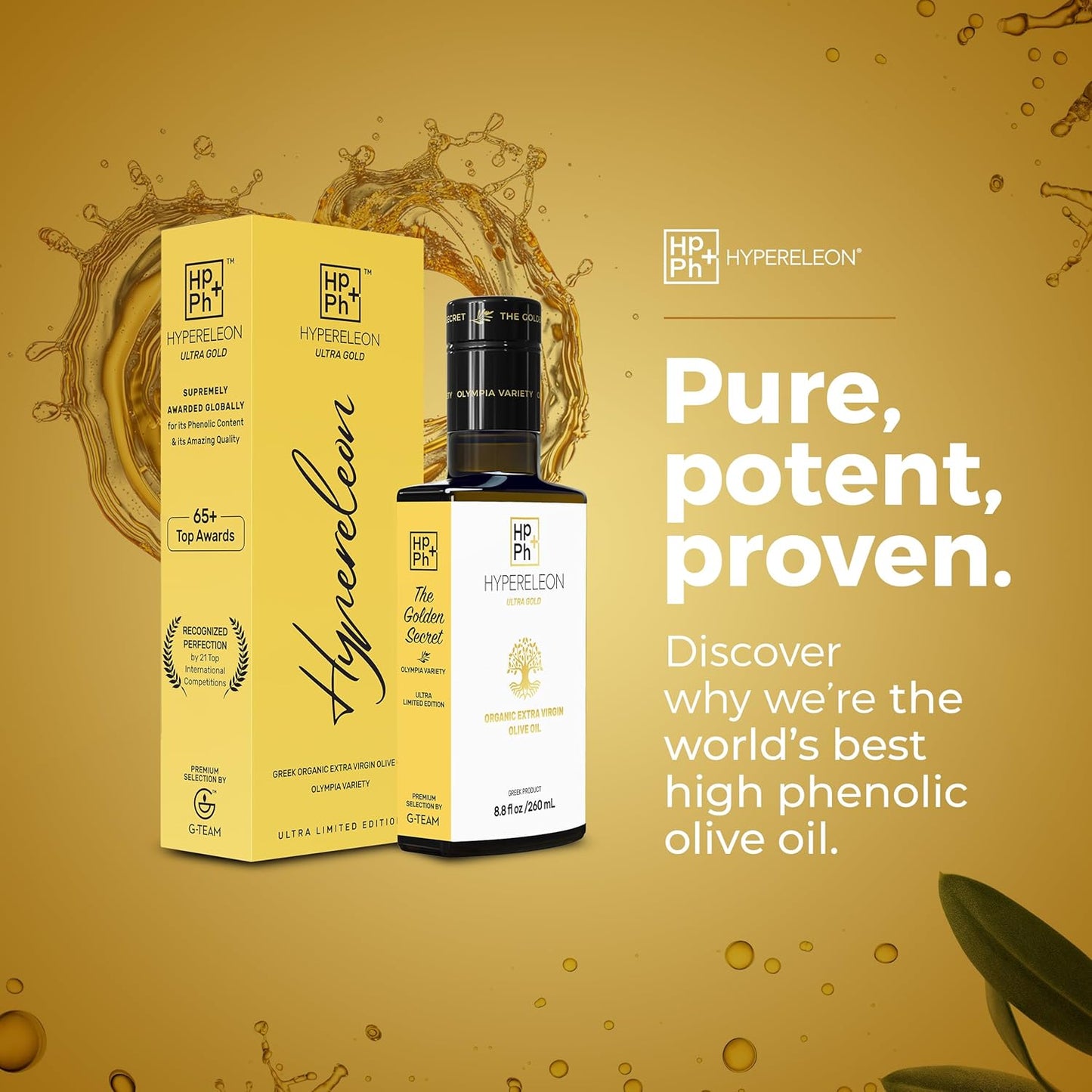 Premium Organic Greek Extra Virgin Olive Oil | G-Team Hypereleon Ultra Gold | High Phenolic | 100% Pure & Natural | Bio & Unfiltered | 65 Awards | 260ml (6 Pack) - Espot.com.au