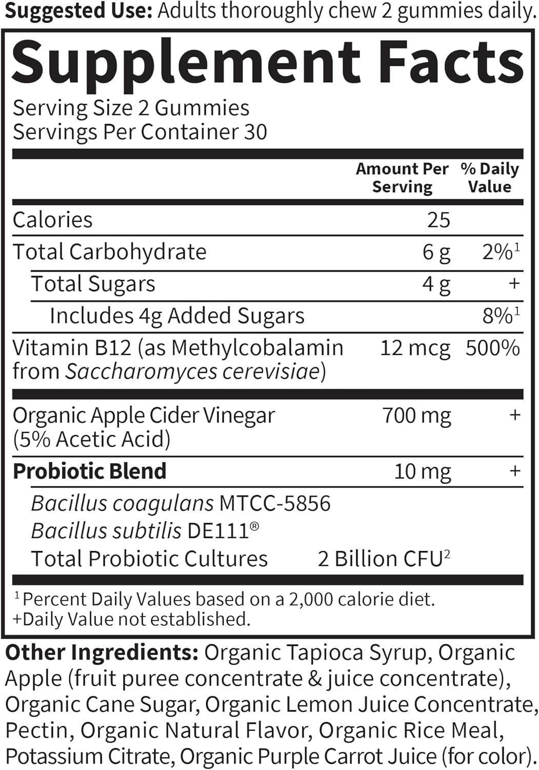 Organic Apple Cider Vinegar Probiotic Gummies with Vitamin B12 - Vegan & Non-GMO Digestion Support - 60 Gummies, 2 Billion CFUs - Espot.com.au