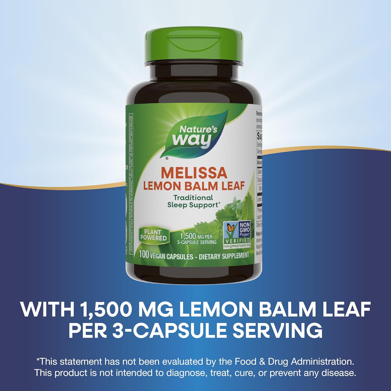 Melissa Lemon Balm Leaf Capsules for Sleep Support - 1,500mg per Serving - Non-GMO, Vegan - 100 Capsules - Espot.com.au