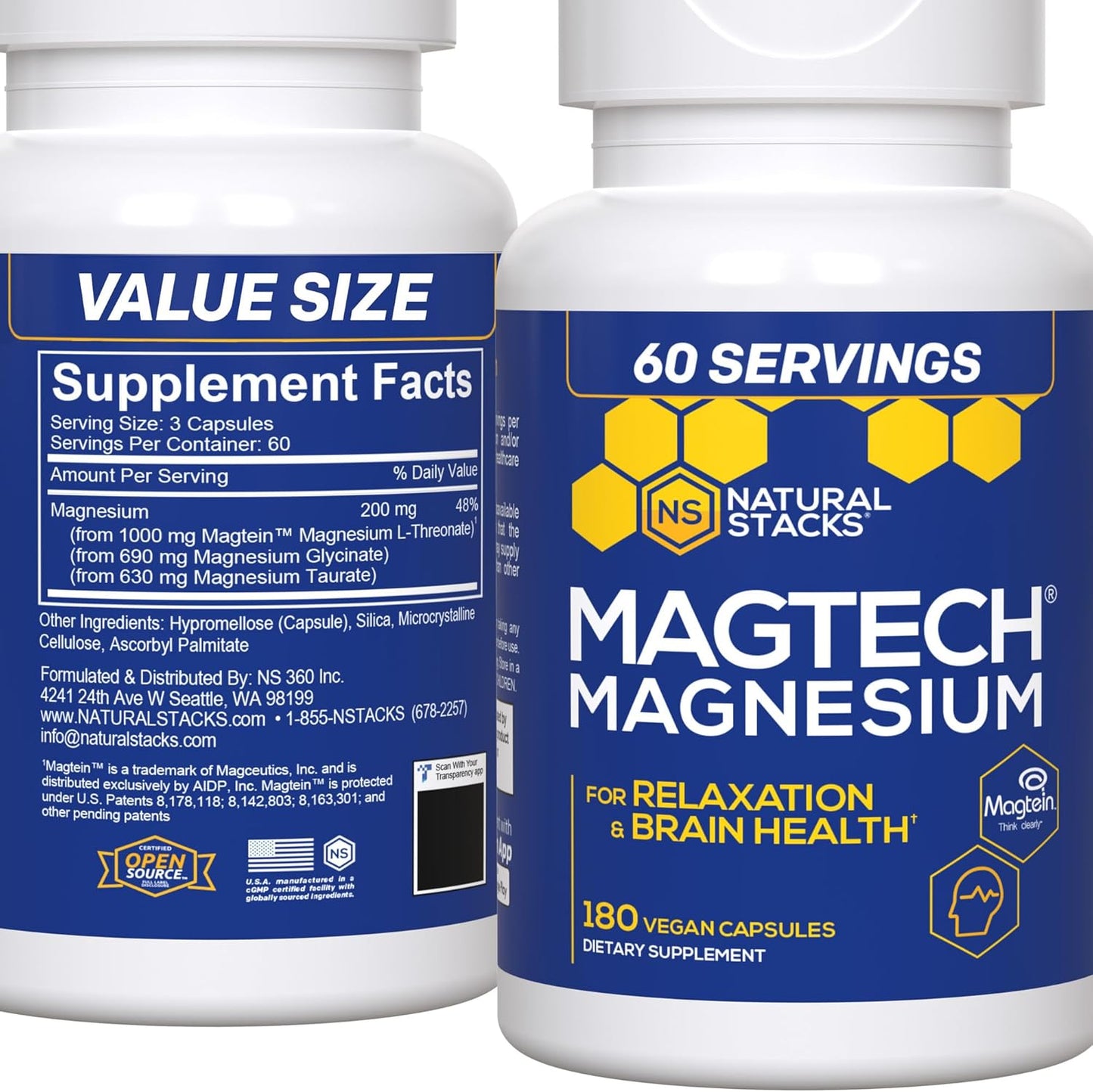 MagTech Magnesium Supplement - 3 Forms of Magnesium for Relaxation & Brain Health - 200mg Chelated Complex - 180 Capsules - Espot.com.au