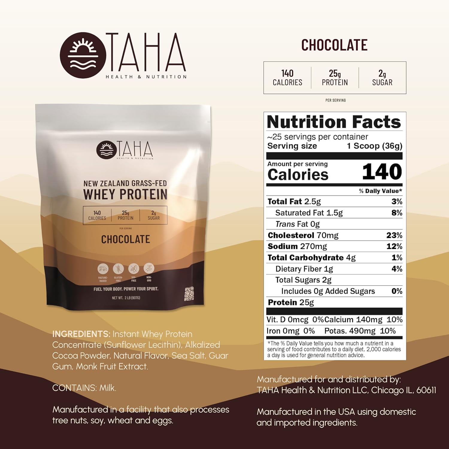 chocolate-flavored-whey-protein-powder-25g-protein-140-calories---grass-fed-free-range-dairy---gluten-soy-free---keto-kosher---2lb-2