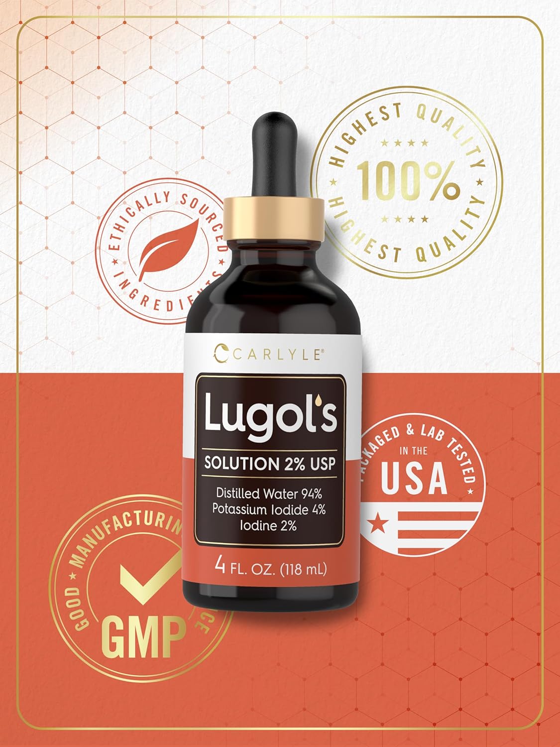 Potassium Iodide and Iodine Solution 2% Liquid Drops - Carlyle Lugols Iodine 4 fl oz Bottle - Espot.com.au