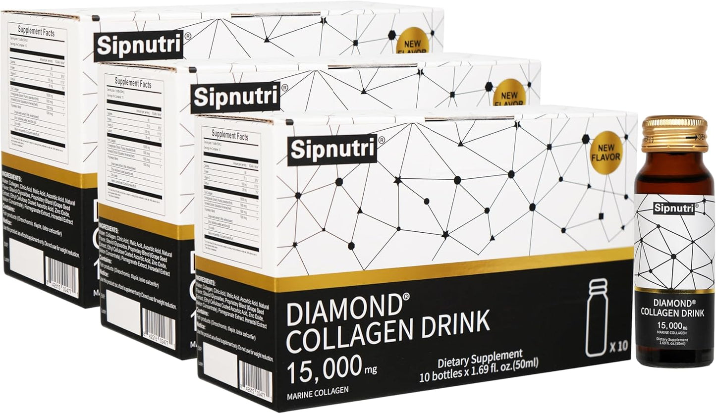 sipnutri-diamond-liquid-collagen-drink---15000mg-marine-collagen-with-vitamin-c-pomegranate---hair-skin-nails-joints-bones-support---50ml-x-10-bottles-3-boxes-1
