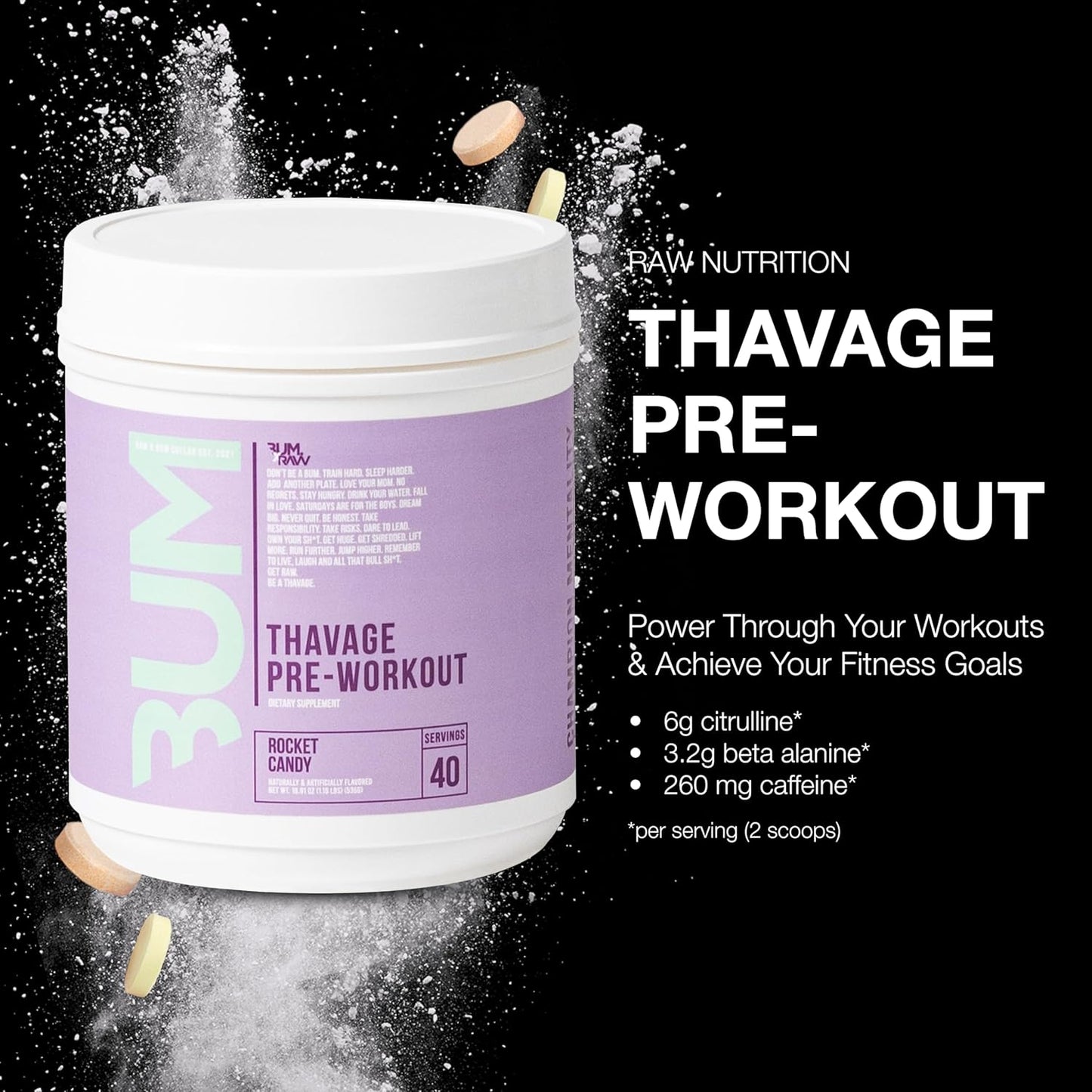 Thavage RAW Preworkout Powder (Rocket Candy Flavor) - Chris Bumstead Sports Nutrition Supplement - Pre Workout for Men & Women - Hydration, Mental Focus, Energy - 40 Servings - Espot.com.au